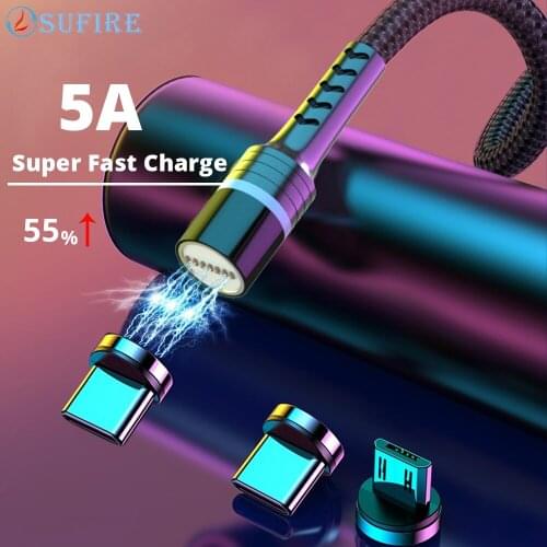 5A Fast Charging Cable Magnetic USB Data Cable with Led Light 3 in 1 for Micro Usb Type-C iphone android