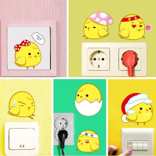 Cute yellow chicken switch sticker for kids rooms living room cartoon combination wall stickers Home decoration Art Decals