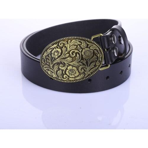 Cowboy belt Tang grass retro pattern Mens smooth buckle for women Zinc alloy smooth buckle