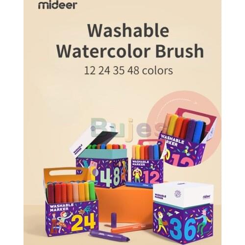 Mideer Childrens Watercolor Pen Set 12 24 36 48 Color Washable Cone Head Drawing Painting Watercolor Art Marker Pens