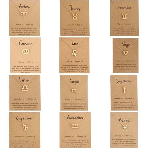 Luokey Men Women Zodiac Sign Necklace 12 Horoscope Virgo Pisces Constellation Gold Pendant Necklace Jewelry Kids Christmas Gifts