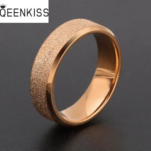 QEENKISS RG819 Fine Jewelry Wholesale Fashion New Woman Girl Birthday Wedding Gift Round Matte Titanium Stainless Steel Ring 1PC
