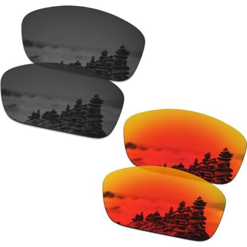 SmartVLT 2 Pairs Polarized Sunglasses Replacement Lenses for Oakley Canteen 2014 Stealth Black and Fire Red