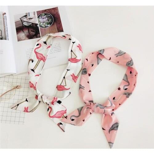 Foulard Women Flamingo Skinny Headband Bags Scarf 2019 New Pink Printed Neck Hand Wraps Kerchief Scarves Handbag Scarf