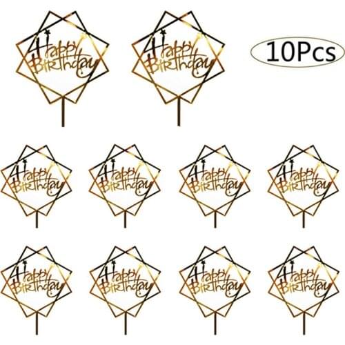10pcs/set Gold Pink Happy Birthday Cake Toppers Acrylic Birthday Cake Topper for Kids Birthday Party Cake Decoration Baby Shower
