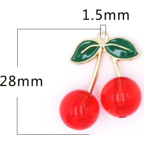10pcs/Lot Crystal Pink Red Cherry 18*15mm Diy Handmade Oil Enamel Charms Design for Jewelry Making Earring Bracelet or Necklace