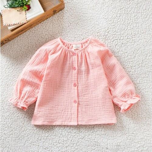 2021 Spring Autumn New Baby boys Girls clothes Round-collar Wrinkle Shirt Princess Lantern Sleeve Topcoat kids newborn shirt