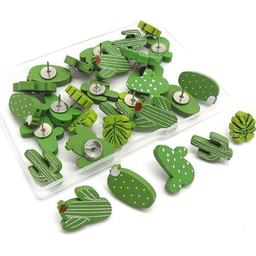 30PCS Wooden Push Pins Cactus Palm Leaf Thumb Tack Decorative Cute Pushpins for G88D