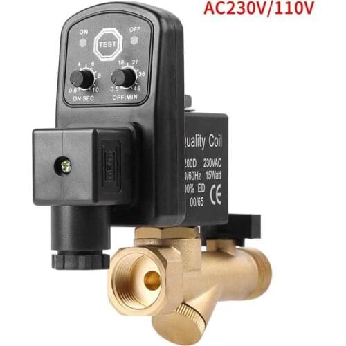 AC110/230V Actuator Ball Valve G1/2 DN15 Air Compressor Gas Tank Timed Drain Valve for Air Compressor Condensate