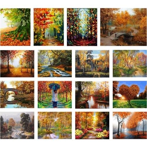 DIY Diamond Painting Autumn Forest Landscape 5D Diamond Embroidery Full Square/Round Drill Fall Scenic Mosaic Gift Home Decor