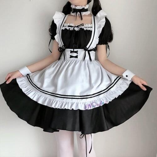 Anime Sweet Gothic Lolita Dress French Maid Costume Women Sexy Mini Pinafore Cute Ouji Outfit Halloween Party Cosplay For Girls