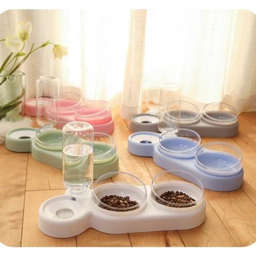 Pet Cat Bowl Automatic Feeder Dog Cat Food Bowl With Water Fountain Double Bowl Drinking Raised Stand Dish Bowls For Cats