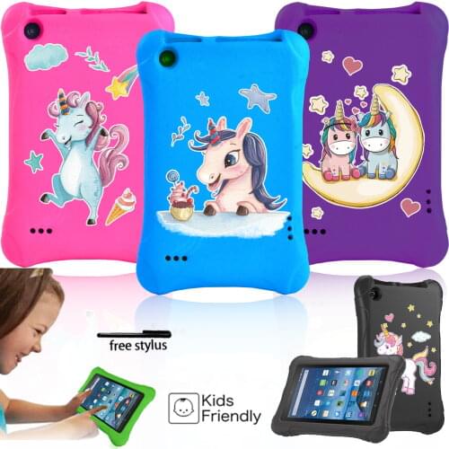 Tablet Cover Case for Amazon Fire 7 (5th/7th/9th Gen) Unicorn Series Drop Resistance EVA Soft Shell Tablet Kids Case + Stylus
