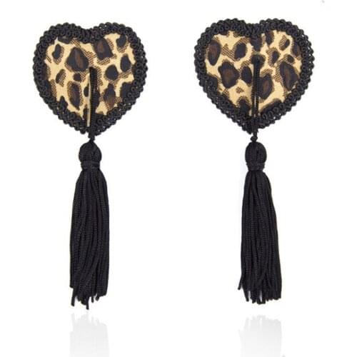 Black Fringed Leopard Print Chest Stickers Adult Supplies Silicone Love Breast Stickers Lace Fun Female Couple