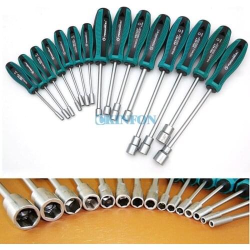 DHL 5Set *15PCS 3-14mm Metal Socket Driver Hex Nut Key Wrench Screwdriver Nutdriver Hand Tool