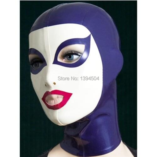 Exotic New arrival women Handmade Customized Latex Hoods spliced color Hot Fetish Mask Heroine female mask Headgear Zentai