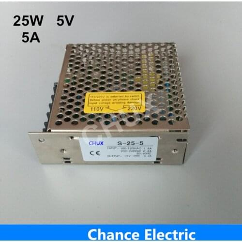 Switching Power Supply LED ac 110v 220V Input CE ROHS certificate(S-25W-5V) Free Shipping Single Group For Led Strip 5V 5A 25W