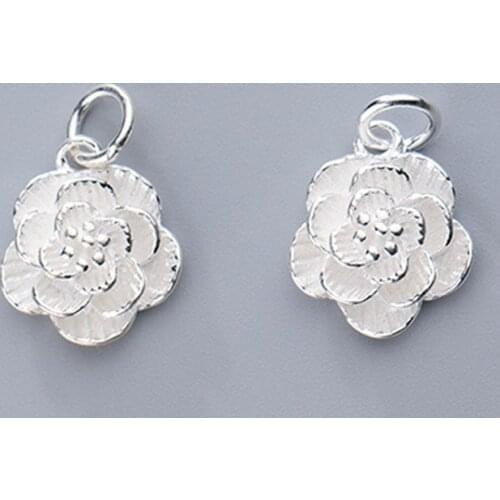 Pretty Cubic Flower 925 Sterling Silver Charms Decoration Craft Rose Necklace Pendants DIY Fancy Jewelry Making Accessories