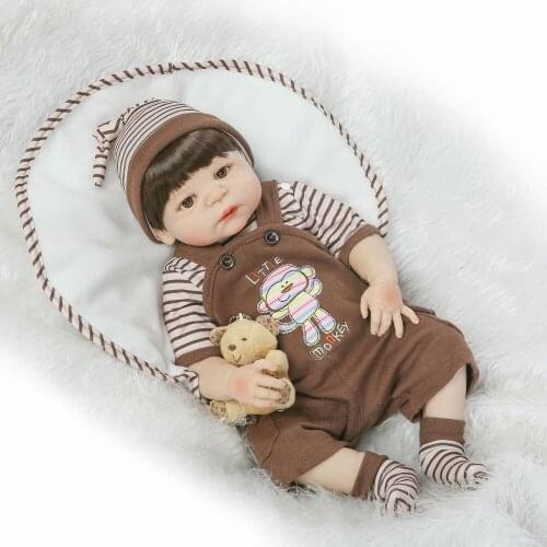 22" full body silicone reborn baby boy dolls brown hair wig magnetic mouth fashion dolls for kids gift bebe alive bonecas reborn