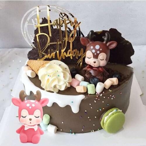 Mini Deer Cake Topper Decor Cute Fawn Figurines Toys Woodland Animal Ornament for Baby Shower Birthday Wedding