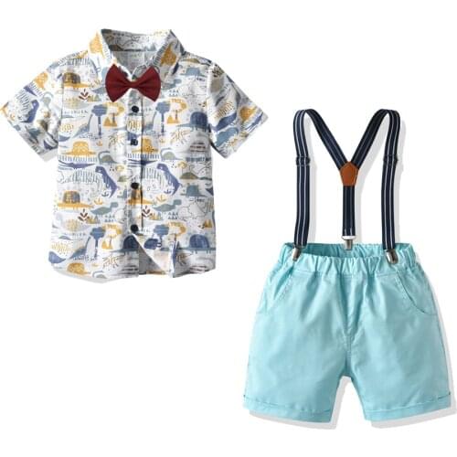 A toddler boBoys cartoon short sleeve shirt solid color zipper shorts 4-piece set childrens summer beach shirt set 0-6 years old