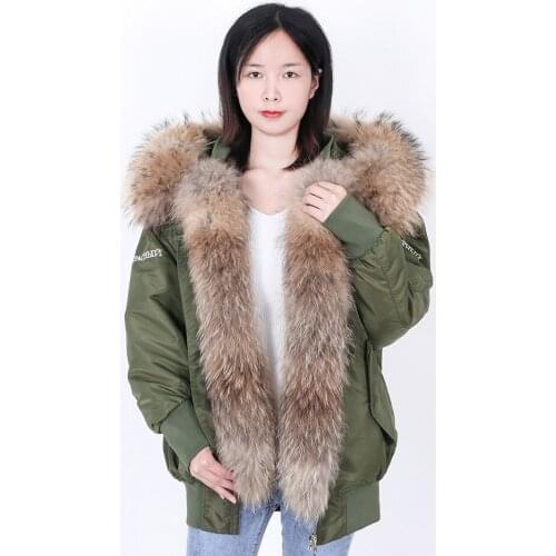 MAOMAOKONG 2020 new authentic raccoon fur, loose and fashionable, detachable lining and embroidered warm jacket