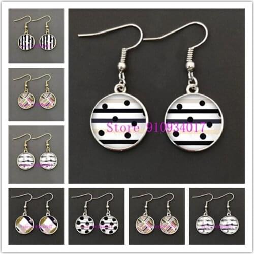 Fashion classic geometric stripes round glass cabochon ladies earrings earrings for girls holiday party decoration