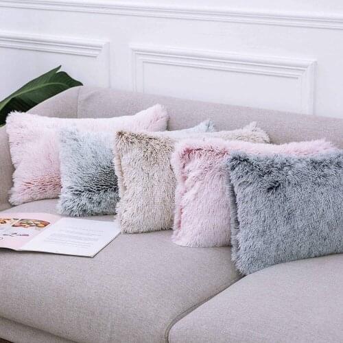 Soft Gradient Long Plush Pillowcase Backrest Cushion Cover Car Sofa Home Decor Throw Pillow Cases