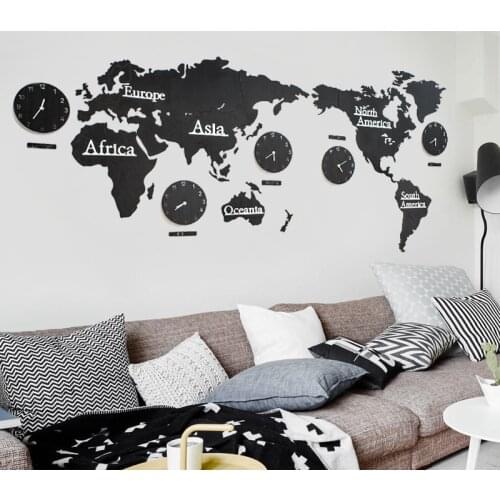 3D World map Wall clock Creativity Living room Hang decorations Digital wall clock Oversized Wood wall clock modern Home Decor
