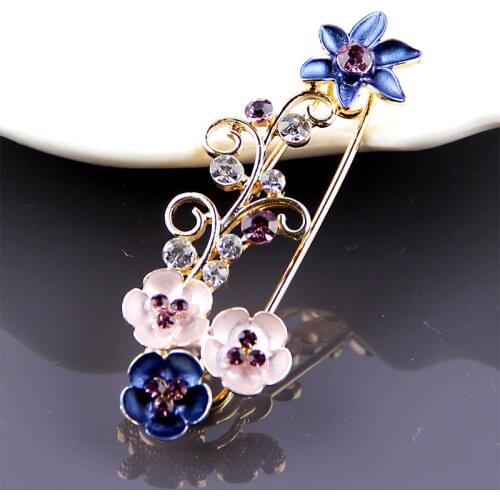 Delicate Women Golden Plated Metal Colorful Rhinestone Enamel Flower Brooches Lapel Pins Corsage Party Wedding Jewelry Accessory