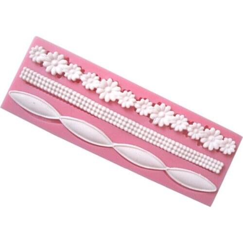 New 3D Lace Flower Bead Chain Silicone Fondant Mould Cake Decorating Baking Molds Sugar Paste Tools