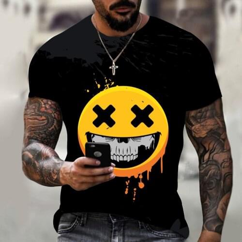 Summer new mens big street size short-sleeved shirt 2021 novel smiley face pattern 3D printing full-body short-sleeved T-shirt