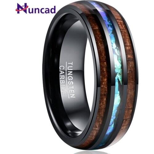 NUNCAD Tungsten Carbide Ring 8mm Electroplated Black Dome Polished Inlaid Artichoke + Imitation Opel Tungsten Steel Ring