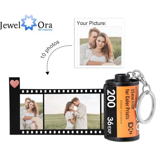 Personalized 10 Pcs Photos Print Film Roll Keychain Couple Gifts Stainless Steel DIY Photo Keyring Custom Valentines Day Gift