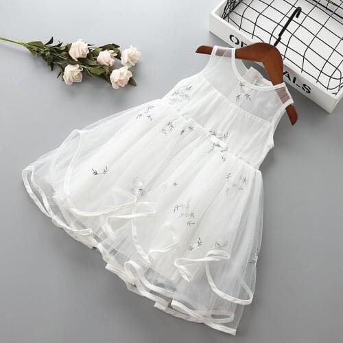 Girl embroidery flower princess dress Summer children bow knot clothing baby girls birthday tutu dresses for 2-7T kids Clothes