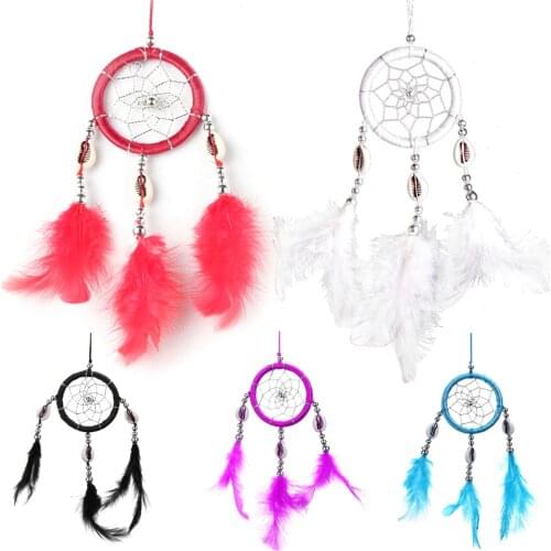 Shell Teeth Feather Crafts Handmade Dream Catcher Net with Bead for Wall Home Decoration Car Hanging Ornament