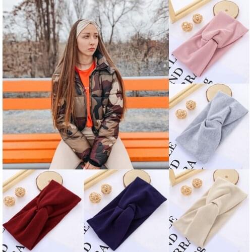 Cotton Elastic Knot Headbands Solid Color Wide Turban Twist Knitted Hairband Fashion Headwrap Winter Accessories For Women