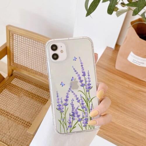 Butterfly Lavender Higan Flower Phone Cases For iphone 6s 7 8 plus SE 2020 12 mini 11 pro max X XR XS Max Transparent Back Cover
