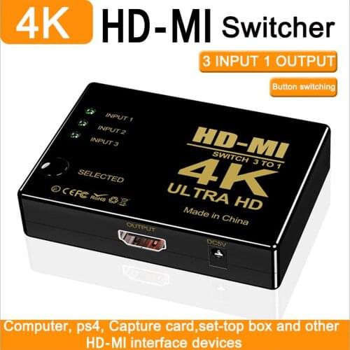 4K Mini 3 Port HD-MI Switcher HDMI-compatible Splitter 4K*2K 3D Switch 3 in 1 out Port Hub for DVD HDTV Xbox PS3 PS4 1080P