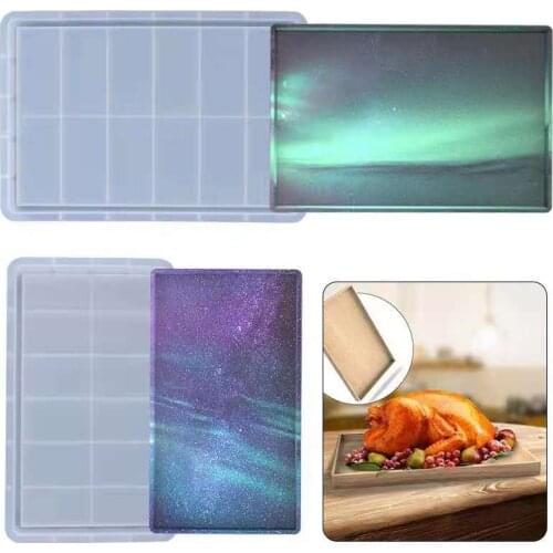 DIY Crystal Epoxy Resin Mold Rectangular Coaster Tea Set Dinner Plate Mat Mould Jewelry Container Silicone Mold Home Decoration