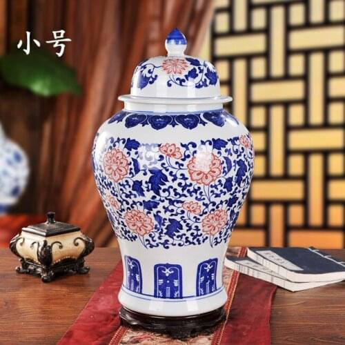 Blue And White Chinese ceramic ginger jars Antique Porcelain temple jars home decoration round ginger jar decorated