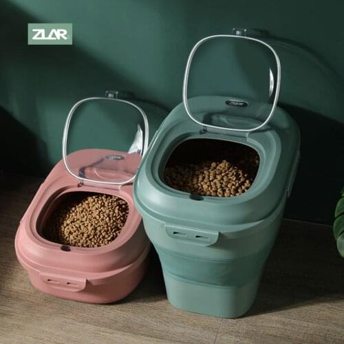 Foldable Pet Dog Cat Food Storage Container 7KG/15KG Dry Pet Food Box Feeding Puppy Rice Plastic Moistureproof Bucket For Dog