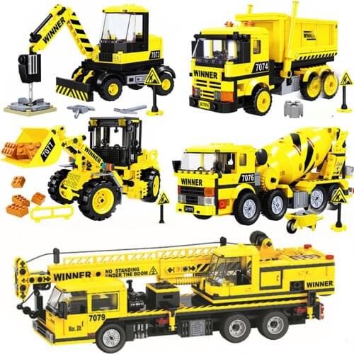 Technic Construction Vehicles Urban Trucks Bulldozer Excavator Building Blocks Kids Toys MOC DIY City Engineering Team Crane Set