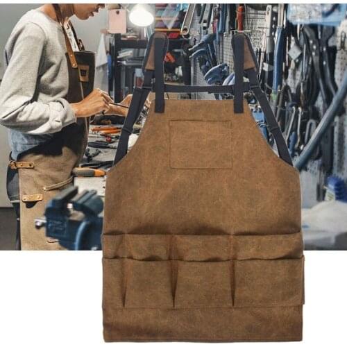 Heavy Duty BBQ Apron Canvas Garden Tool with Pockets for Kitchen Craft Workshop Pottery Garage Barbecue Cooking Apron