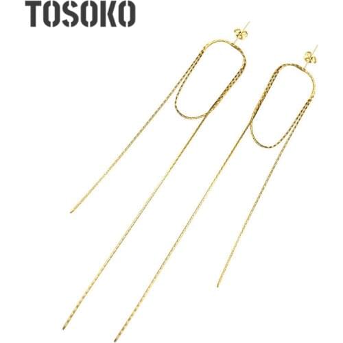 TOSOKO Stainless Steel Jewelry Flash Vertical Chain Earrings Cool Earrings For Female BSF238
