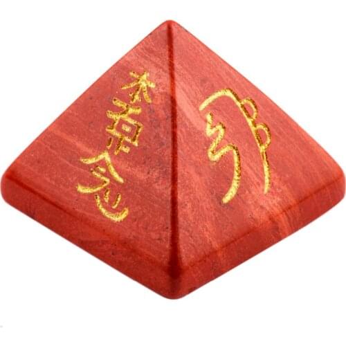 TUMBEELLUWA Red Stone Pyramid Engraved Usui Reiki Symbol,Crystal Point Healing Chakra Figurine