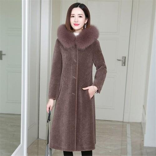 Grain sheep sheared coat womens 2020 winter new real fox fur over knee fur integrated fur coat