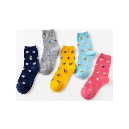 2019 new womens socks small animal autumn and winter kittens in the tube socks cotton socks womens European and American wind