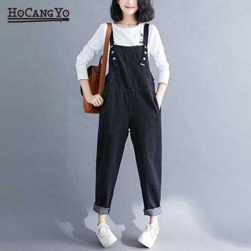 Women Loose Casual Jumpsuits Large Size Cotton Denim Overalls for Women Rompers Vintage Black Wide Leg Jumpsuits Denim Rompers