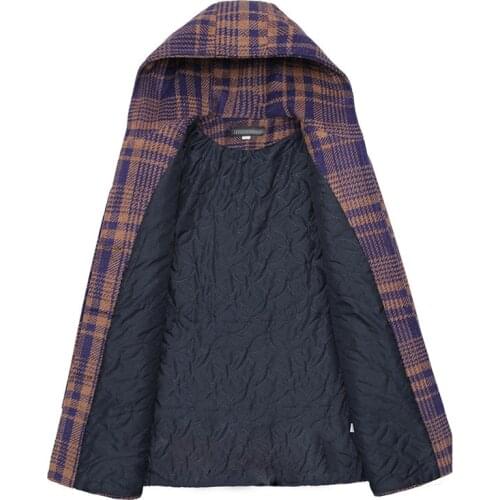 Womens Woolen Coat Autumn Winter Fashion Long Section Plus Cotton Plaid Large Size 5XL Woolen jacket Mother Coat Outerwear A177